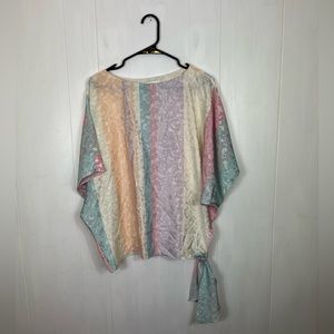 Vintage Satin Pastel Striped Oversized Blouse Sz S